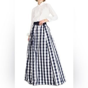 J.Crew Taffeta Belted Ball Skirt in Navy Ivory Oversized Gingham